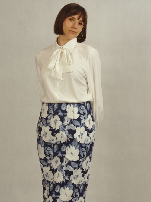 Spódnica prosta dzianinowa w kwiaty plus size /419/