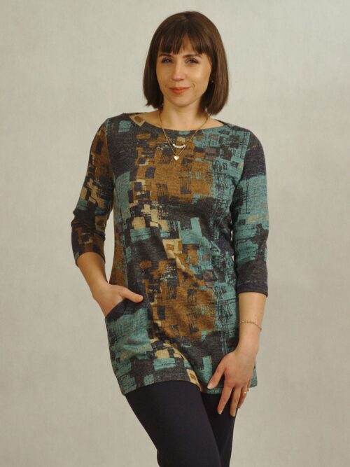 Tunika z kieszeniami z dzianiny wiskozowej z odcieniami złota /372/ - L