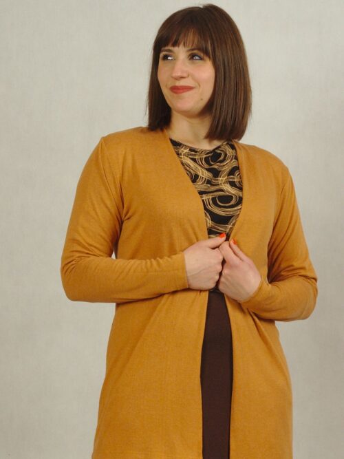 Kardigan luźny niezapinany w kolorze miodowym /837/