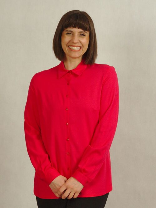 Bluzka koszulowa różowa z długim rękawem plus size /664/