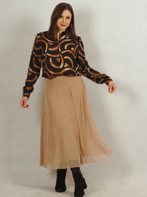 Beżowa spódnica z siatki z podszewką wiskozową /597/