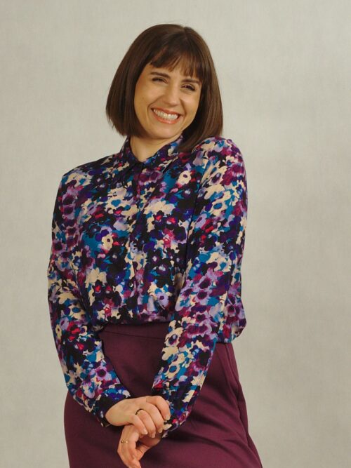 Bluzka koszulowa w odcieniach fioletu z długim rękawem /726/