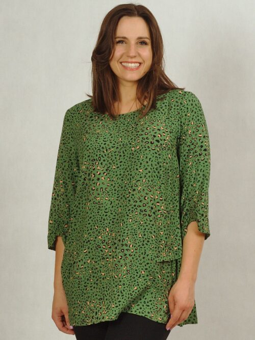 Bluzka zielona w panterkę z wiskozy plus size