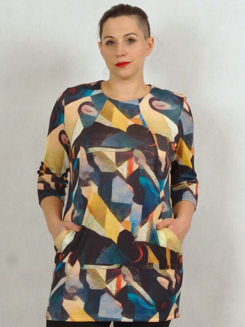 Tunika w żółte wzory z kieszeniami z rękawem 3/4 /581/