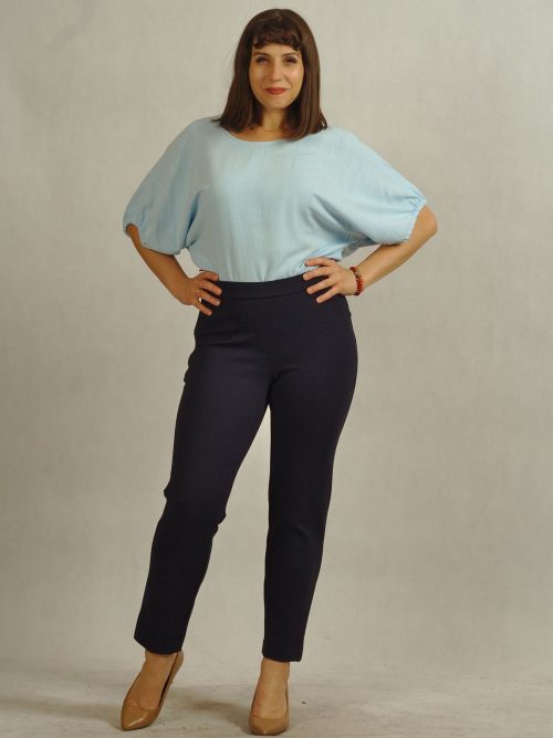 Granatowe klasyczne spodnie dzianinowe z kieszeniami plus size /665/
