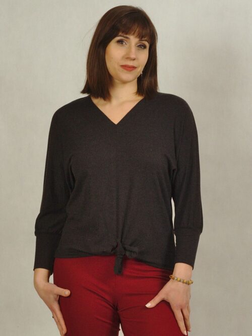 Grafitowa bluzka z wiązaniem w talii plus size /744/