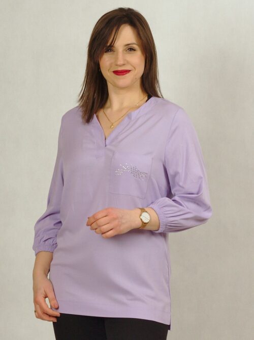 Bluzka wrzosowa z wiskozy z ozdobioną kieszonką plus size /745/