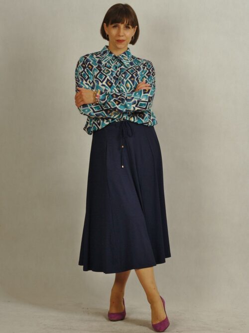 Granatowa spódnica midi z paskiem /758/