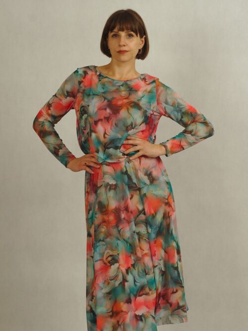 Suknia z siatki w róże plus size  /618/