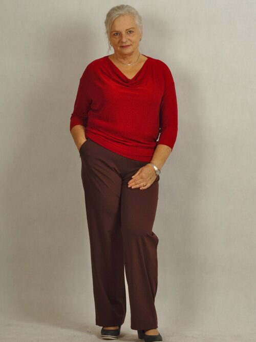 Brązowe klasyczne spodnie z szeroką nogawką plus size /683/