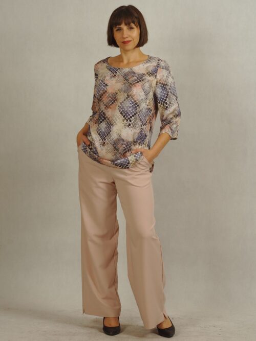 Eleganckie spodnie z szeroką nogawką w kolorze pudrowego różu /751/