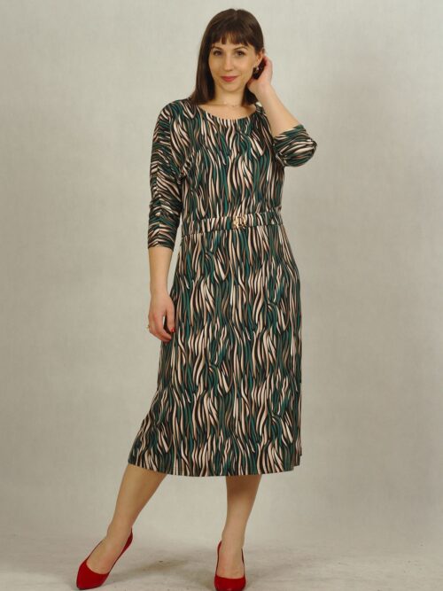 Sukienka midi z kimonowym rękawem - zielone fale - plus size /792/