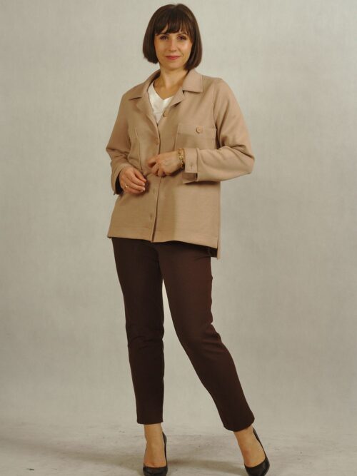 Brązowe klasyczne spodnie dzianinowe z kieszeniami plus size /665/