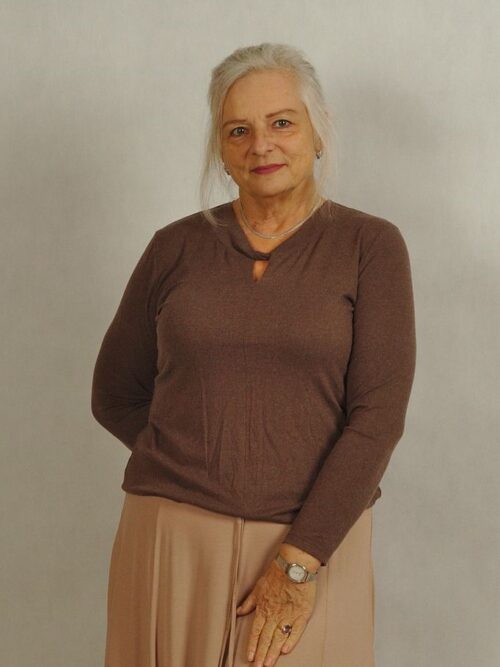 Brązowa bluzka z ozdobnym dekoltem na długi rękaw ciepła /811/