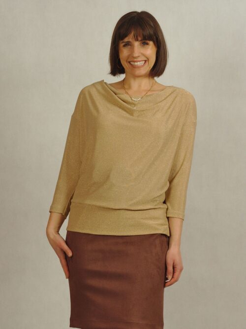 Bluzka z lejącym dekoltem złota błyszcząca /812/