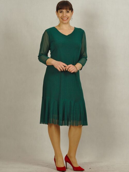 Zielona sukienka z eleganckiej siatki z falbanką /633/