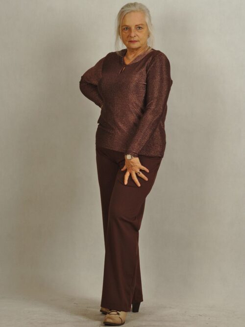 Elegancka brązowa bluzka błyszcząca z łezką /813/