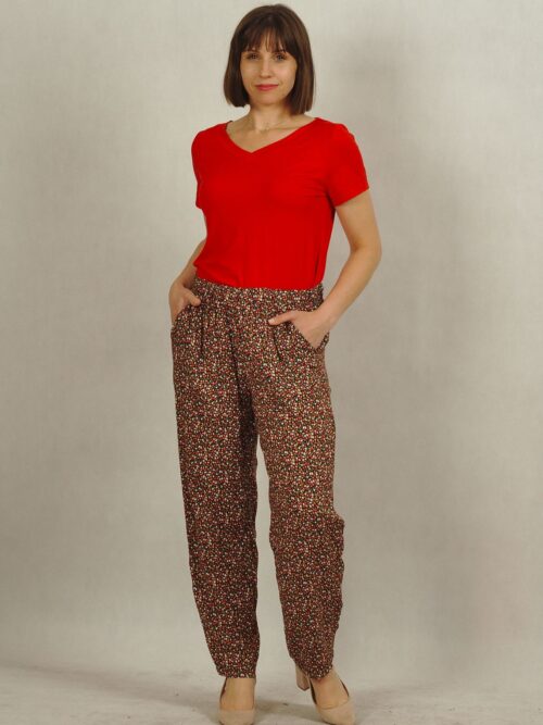 Letnie spodnie z wiskozy w łączkę plus size /551/