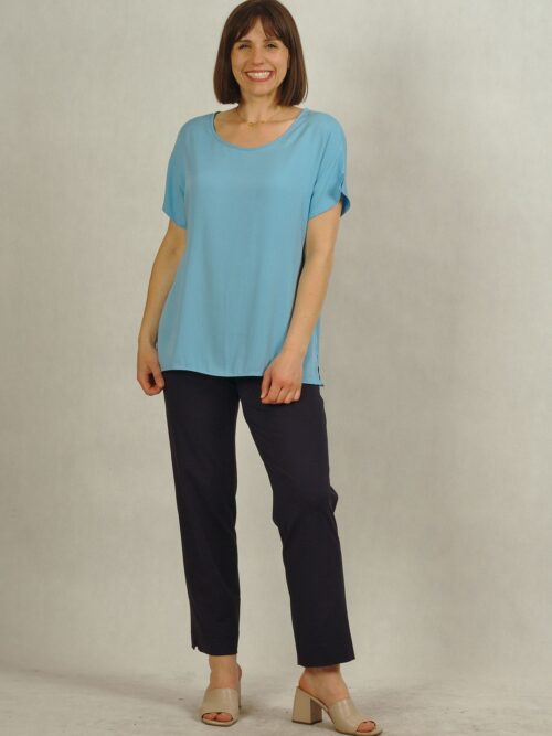 Granatowe spodnie z cienkiej dzianiny na gumce plus size /763/