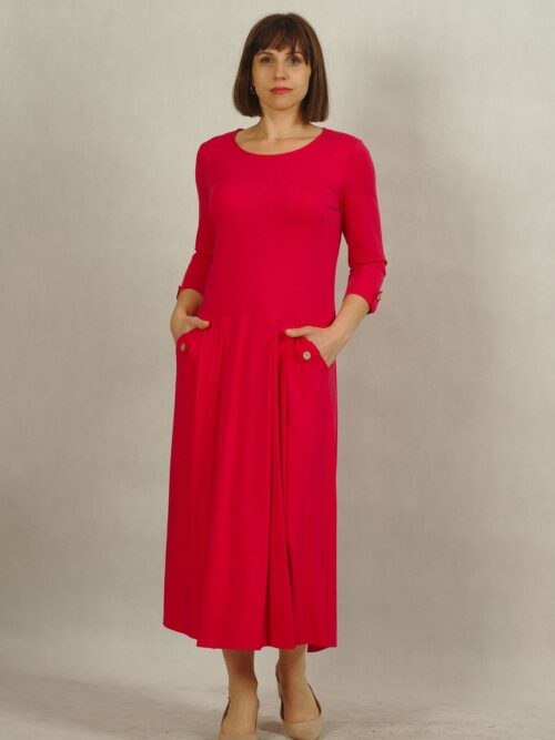 Sukienka amarantowa midi z obniżonym stanem plus size /832/
