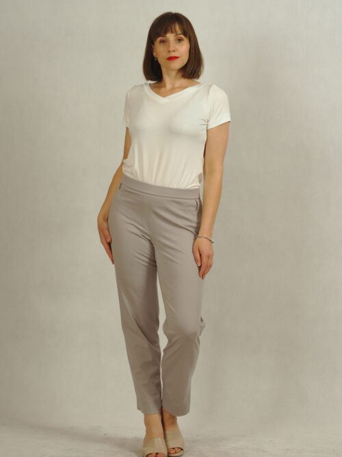 Szare spodnie z cienkiej dzianiny na gumce plus size /763/