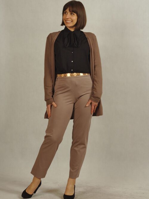 Beżowe spodnie z cienkiej dzianiny na gumce plus size /763/