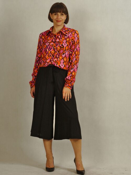 Spodnie culotte czarne z lnem i wiskozą /851/