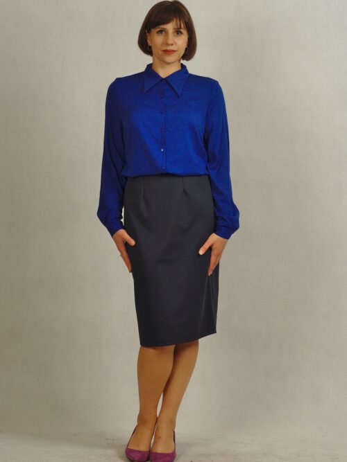 Bluzka koszulowa chabrowa z długim rękawem plus size /664/