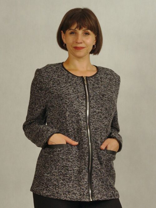 Żakiet szary z kieszeniami, zapinany na zamek plus size /661/