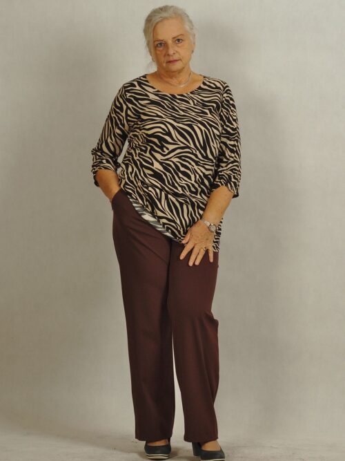 Tkaninowa beżowa bluzka w czarną zebrę /830/