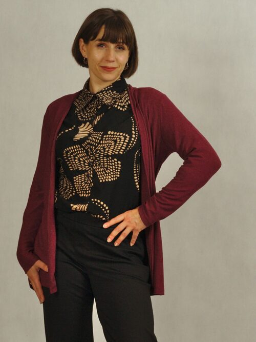 Kardigan luźny niezapinany bordowy plus size /837/