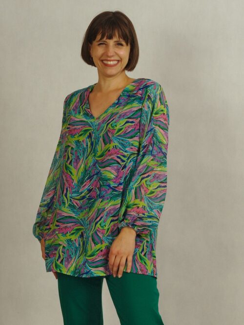 Tunika z szyfonu we wzory zielona /865/