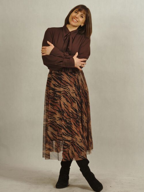 Spódnica brązowa  z siatki z podszewką wiskozową: wzór zebra  /590/