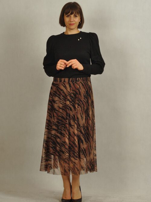 Spódnica brązowa  z siatki z podszewką wiskozową: wzór zebra  /590/