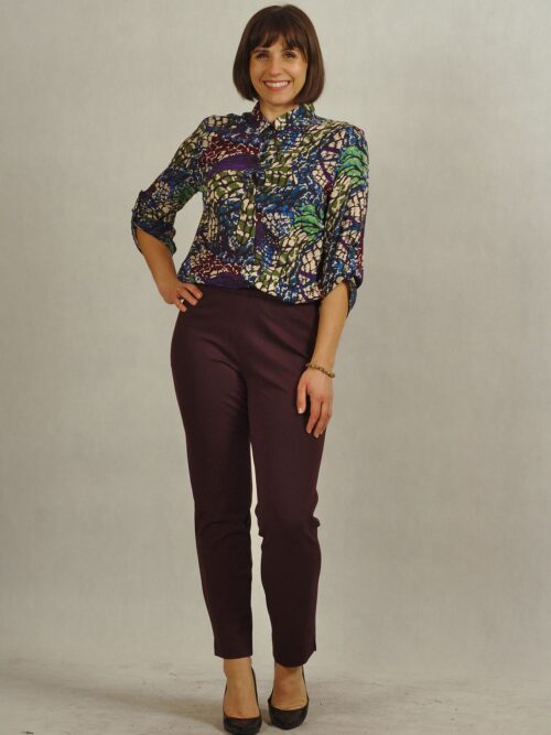 Śliwkowe klasyczne spodnie dzianinowe z kieszeniami plus size /665/