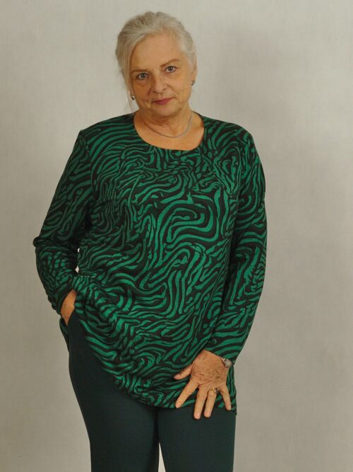 Zielona tunika we wzory z długim rękawem plus size /730/