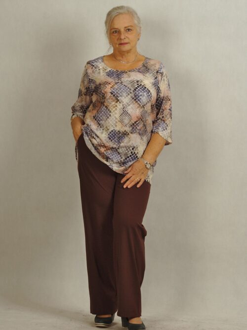 Tkaninowa bluzka w mozaikę w odcieniach beżu /830/