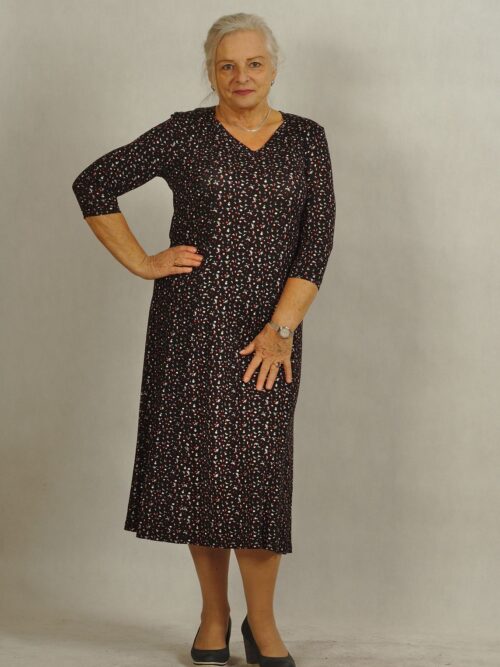 Czarna sukienka midi w kliny w kwiatki plus size /873/