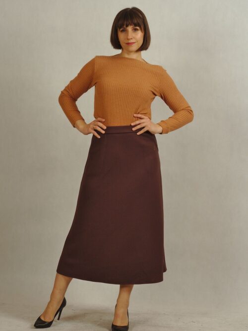 Trapezowa spódnica brązowa na gumce /875/
