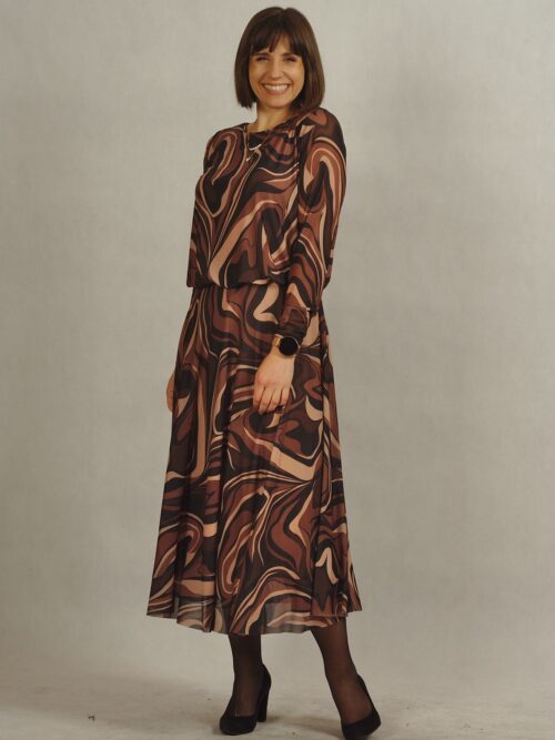 Sukienka z siatki w w fale w odcieniach brązu /618/