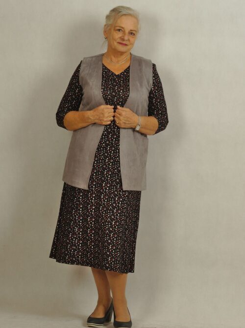 Szara kamizelka a'la zamsz niezapinana z kieszeniami /806/