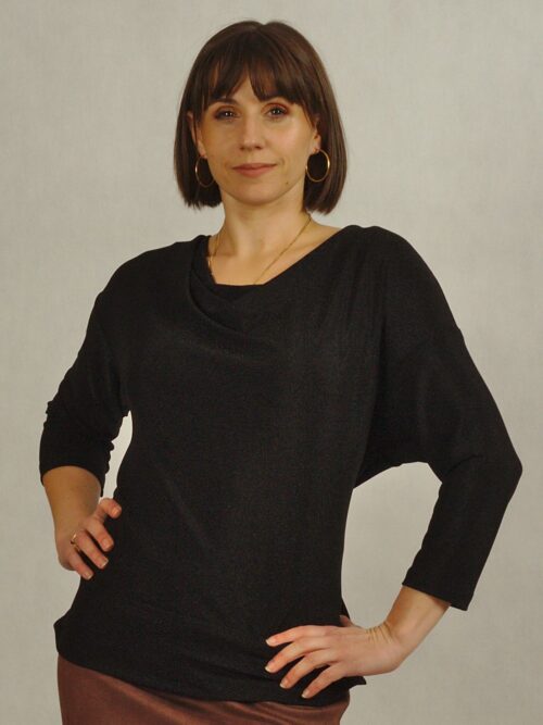 Bluzka z lejącym dekoltem czarna błyszcząca /812/