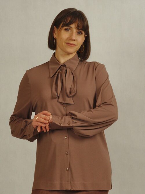 Elegancka koszula z wiązaniem - brązowa /878/