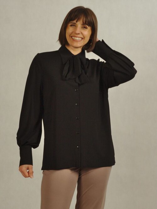 Elegancka koszula z wiązaniem - czarna /878/