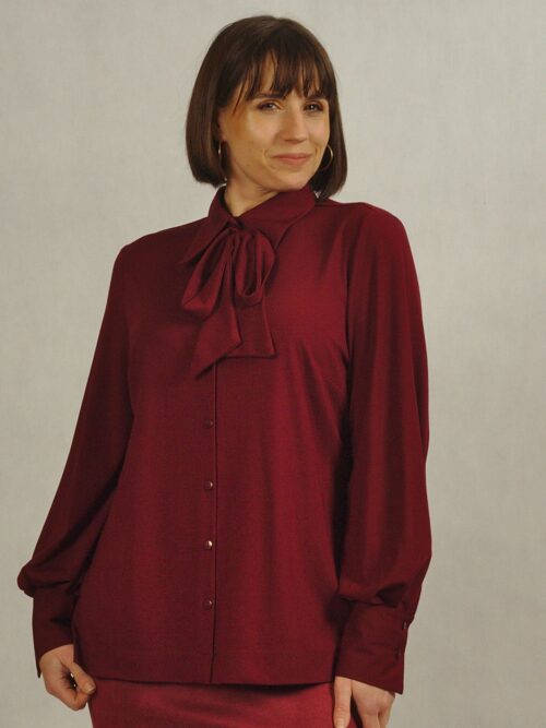 Elegancka koszula z wiązaniem - bordowa /878/