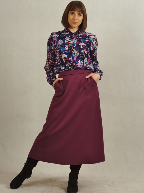 Trapezowa spódnica śliwkowa na gumce /875/