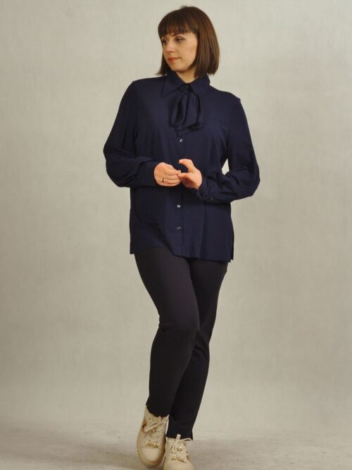 Elegancka koszula z wiązaniem - granatowa /878/