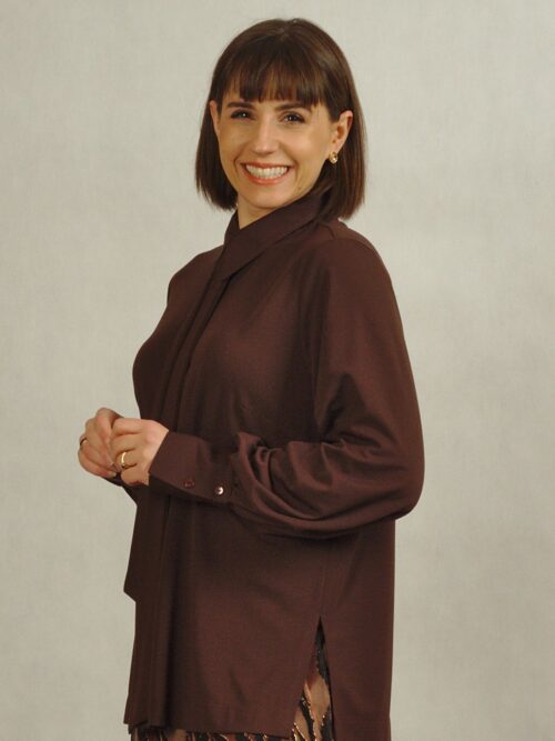 Elegancka koszula z wiązaniem - brązowa/878/