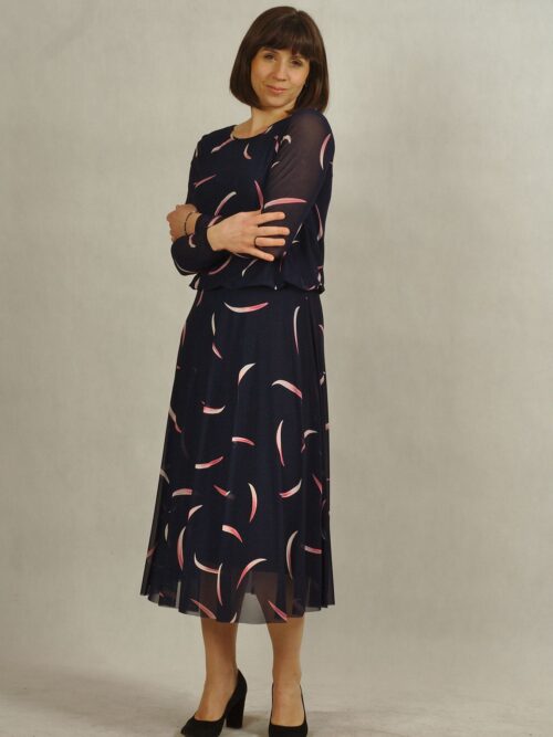 Sukienka z siatki granatowa w różowe wzory/618/