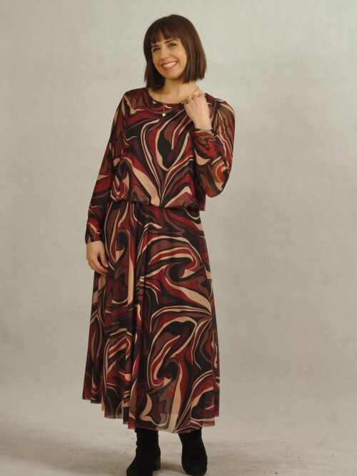 Sukienka z siatki w w fale - bordowa /618/